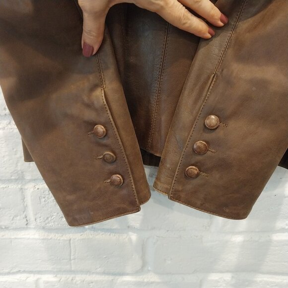 MARC LAURENT Italy Leather Jacket Womens M 6 Chocolate Brown Vintage Blazer - Picture 2 of 12